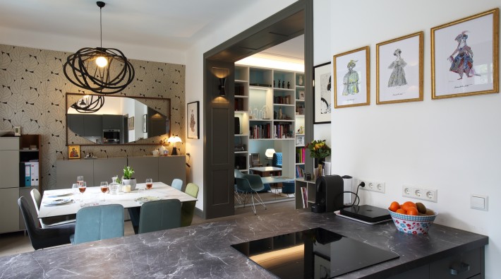 Rénovation complète de maison à Luxembourg cuisine ouverte sur salle à manger